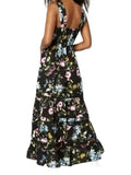 *MISA Los Angeles Aurelia Linen Blend Floral Square Neck Tank Tiered Maxi Dress, Size S