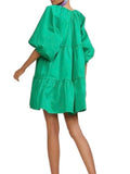 *Cynthia Rowley Kasbah Cotton Poplin Balloon Sleeve Tie Neck Tiered Mini Tent Dress, Size XS