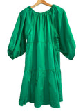 *Cynthia Rowley Kasbah Cotton Poplin Balloon Sleeve Tie Neck Tiered Mini Tent Dress, Size XS