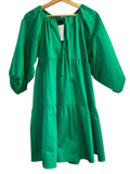 *Cynthia Rowley Kasbah Cotton Poplin Balloon Sleeve Tie Neck Tiered Mini Tent Dress, Size XS