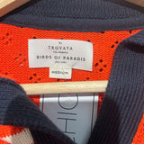 *Trovata Parker Polo Cotton Pointelle Knit Stripe Contrast Collared Polo Neck Sweater, Size M
