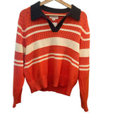 *Trovata Parker Polo Cotton Pointelle Knit Stripe Contrast Collared Polo Neck Sweater, Size M