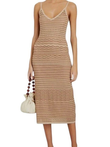 *Intermix Shelly Metallic Pointelle Knit Stripe Sweetheart Cami Midi Dress, Size S