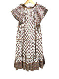 *Veronica Beard Amoura Cotton Blockprint Flutter Sleeve Button-Up Tiered Mini Dress, Size 2
