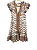 *Veronica Beard Amoura Cotton Blockprint Flutter Sleeve Button-Up Tiered Mini Dress, Size 2