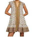 *Veronica Beard Amoura Cotton Blockprint Flutter Sleeve Button-Up Tiered Mini Dress, Size 2