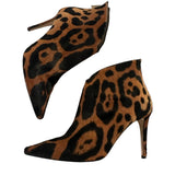 *Tamara Mellon Charge Calf-Hair Leather Pointed Toe Leopard Ankle Boots, Size 36.5