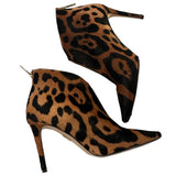 *Tamara Mellon Charge Calf-Hair Leather Pointed Toe Leopard Ankle Boots, Size 36.5