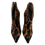 *Tamara Mellon Charge Calf-Hair Leather Pointed Toe Leopard Ankle Boots, Size 36.5