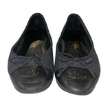 *CHANEL Leather & Suede Interlocking CC Logo Cap Toe Bow Trim Ballet Flats, Size 36.5