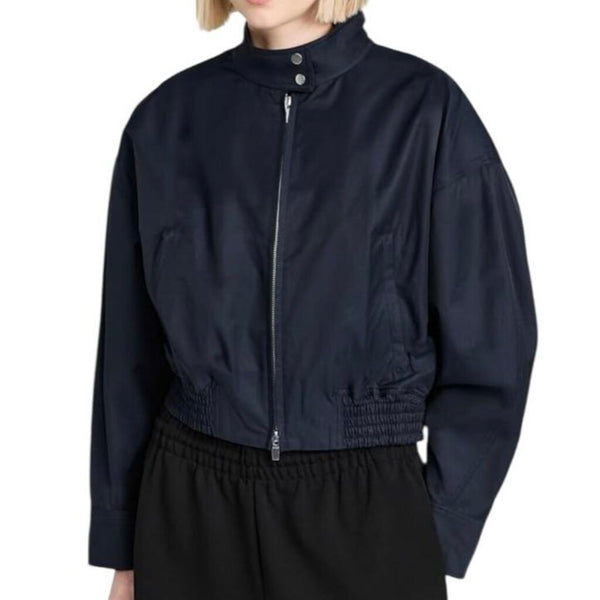 *A.L.C. Elliott Cotton & Nylon Snap Mock Neck Zip-Front Cropped Bomber Jacket, Size XS