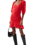 *Isabel Marant Etoile Lunesa Cotton Puff Elbow Sleeve Ruched Flounce Hem Mini Dress, Size FR 38=US 6