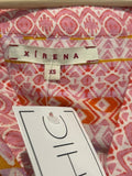*XiRENA Billie Cotton Block Print Short Sleeve Button Split Neck Trapeze Tiered Mini Dress, Size XS