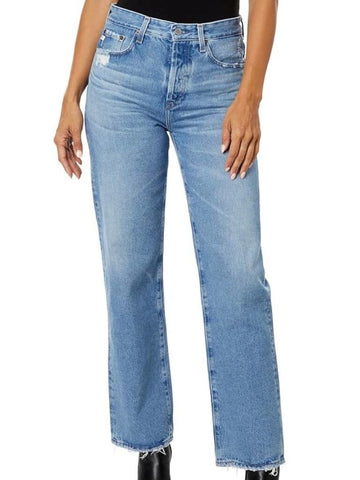*AG Denim Clove Relaxed Vintage Straight Intentionally Distressed High-Rise Frayed Hem Jeans, Size 29(8)