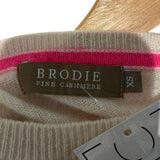 *Brodie Cashmere LOVE Foil Rainbow Ringer Crew Neck Pullover Sweater, Size XS