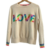 *Brodie Cashmere LOVE Foil Rainbow Ringer Crew Neck Pullover Sweater, Size XS