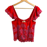 *NWT Farm Rio Richlieu Palm Tree Eyelet Flutter Sleeve Square Neck Top, Size M