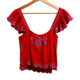 *NWT Farm Rio Richlieu Palm Tree Eyelet Flutter Sleeve Square Neck Top, Size M