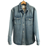 *FRAME Double Pocket Shred Cotton Heavy Denim Long Sleeve Collared Snap Front Shirt Top, Size S