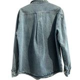 *FRAME Double Pocket Shred Cotton Heavy Denim Long Sleeve Collared Snap Front Shirt Top, Size S