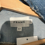 *FRAME Double Pocket Shred Cotton Heavy Denim Long Sleeve Collared Snap Front Shirt Top, Size S