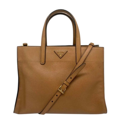 *Prada Large Saffiano Soft Triple Pocket Leather Dual Top Handle Crossbody Tote Bag