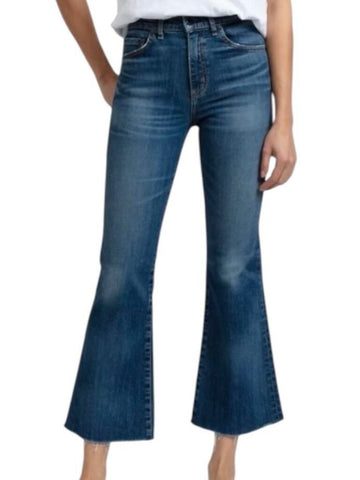 *ASKK NY Geek Auburn Stretch Denim High-Rise Flared Leg Cropped Raw Hem Jeans, Size 29(8)