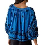*NWT Rhode X Anthro Trish Cotton Applique 3/4 Balloon Sleeve Boat Neck Button-Up Top, Size XS