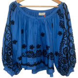 *NWT Rhode X Anthro Trish Cotton Applique 3/4 Balloon Sleeve Boat Neck Button-Up Top, Size XS