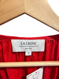 *La Ligne Celina Cotton Poplin Puff Sleeve V-Neck Zip Front Smocked Waist Midi Dress, Size S