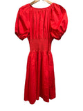 *La Ligne Celina Cotton Poplin Puff Sleeve V-Neck Zip Front Smocked Waist Midi Dress, Size S