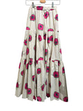 *LA DoubleJ X Mantero Big Skirt Cotton Poplin Floral Elastic Waist Pull-On Tiered Maxi Skirt, Size XS