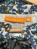 *Oliphant Metallic Clip Dot Blockprint Balloon Sleeve Tie Split Neck Tiered Mini Dress, Size S