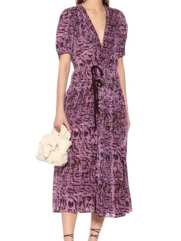 *Ulla Johnson Kemala Cotton Tie Dye Puff Sleeve Surplice Tie Waist Midi Dress, Size 8