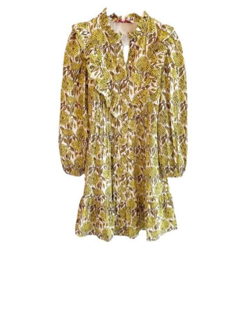 *Ro's Garden Roma Cotton Floral Long Sleeve Button-Up Tiered Mini Dress, Size XS