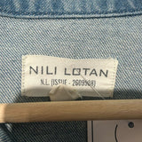 *Nili Lotan Harper Cotton Denim Long Sleeve Collared Crested Button Neck Popover Shirt Top, Size XS
