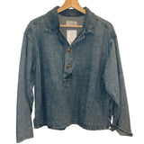 *Nili Lotan Harper Cotton Denim Long Sleeve Collared Crested Button Neck Popover Shirt Top, Size XS
