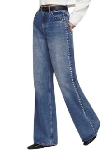 *Reformation Cary Studded High-Rise Slouchy Wide Leg Jeans, Size 31 (12)