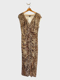 *Rails Auren Nala Leopard Cap Sleeve V-Neck Ruched Front Sheath Midi Dress, Size L