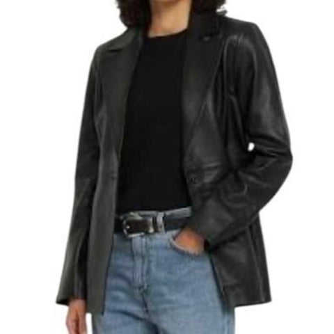 ^Veda x Reformation Bowery Leather Notch Lapel Single Button Fitted Blazer Jacket, Size XL