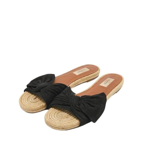 *Valentino Suede Bow Vamp Espadrille Flat Slide Sandals, Size 38