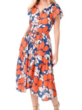 *Trovata Kristi Cotton Floral Flutter Sleeve V-Neck Button Front Tie Waist Midi Dress Size XS