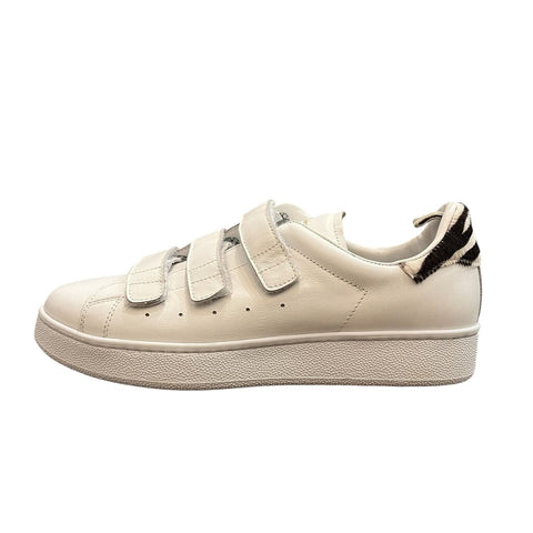 *Officine Creative Leather Zebra Heel Cap Velcro Tabs Low Top Platform Sneakers, Size 39.5