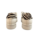 *Officine Creative Leather Zebra Heel Cap Velcro Tabs Low Top Platform Sneakers, Size 39.5
