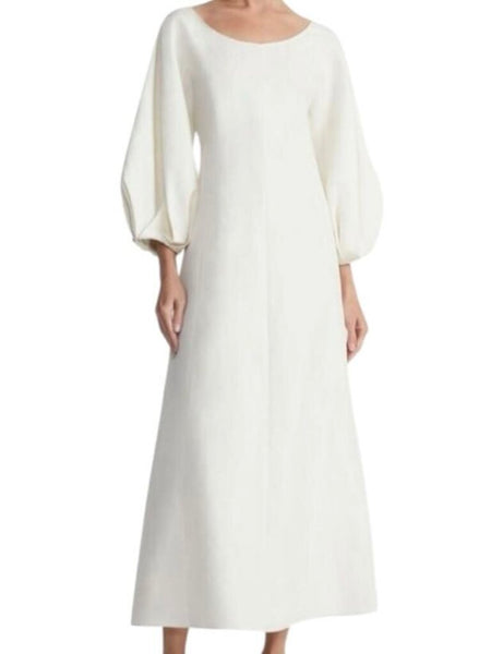 *Lafayette 148 Silk & Linen 3/4 Lantern Sleeve Round Neck Fit & Flare Maxi Dress, Size XS