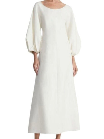 *Lafayette 148 Silk & Linen 3/4 Lantern Sleeve Round Neck Fit & Flare Maxi Dress, Size XS