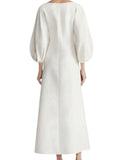 *Lafayette 148 Silk & Linen 3/4 Lantern Sleeve Round Neck Fit & Flare Maxi Dress, Size XS
