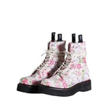 *R13 Single Stacked Floral Twill Laced Back Zipper Vibram Platform Combat Boots, Size 7