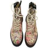 *R13 Single Stacked Floral Twill Laced Back Zipper Vibram Platform Combat Boots, Size 7