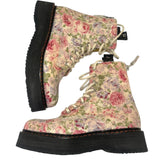 *R13 Single Stacked Floral Twill Laced Back Zipper Vibram Platform Combat Boots, Size 7